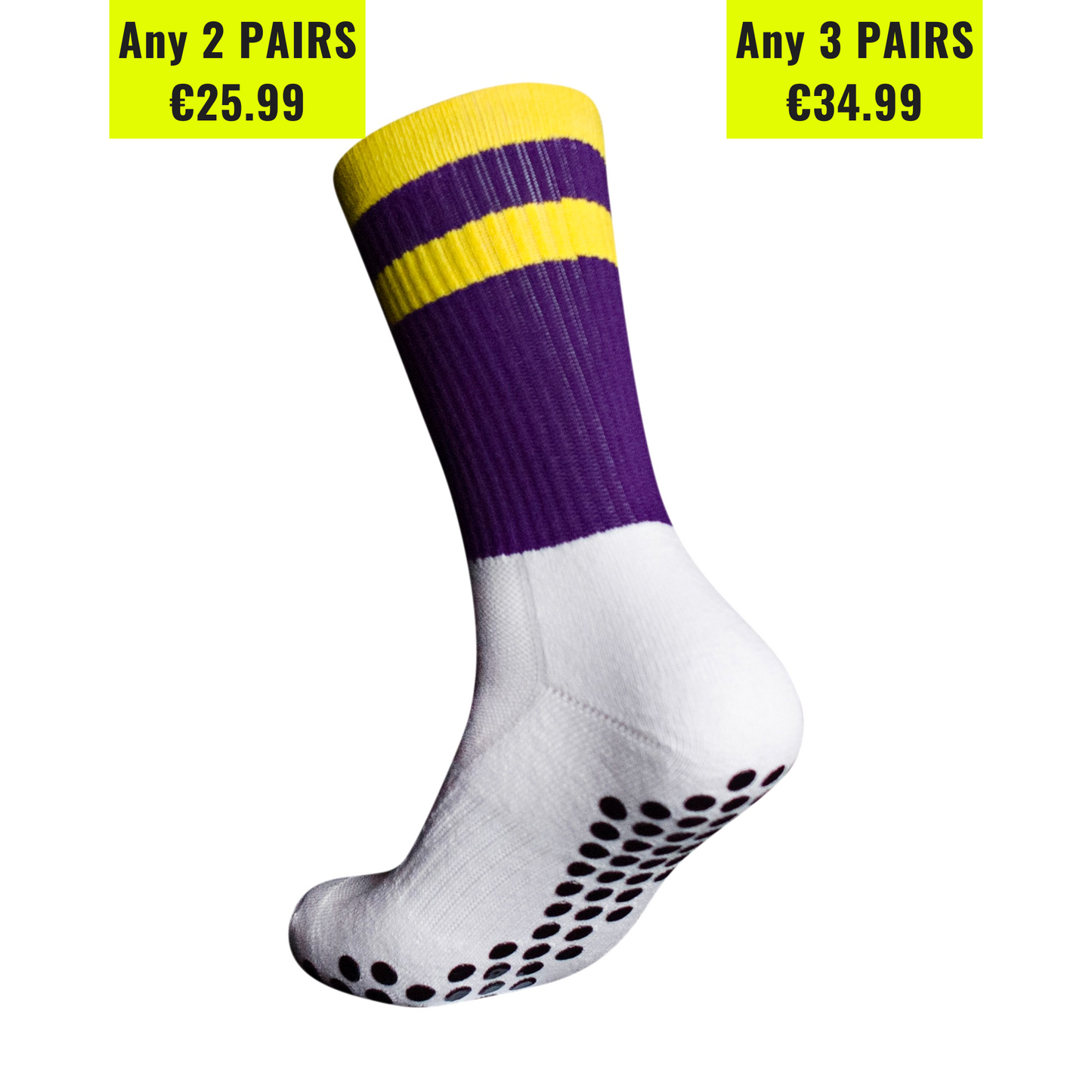 Eos Elite Grip socks purple and yellow