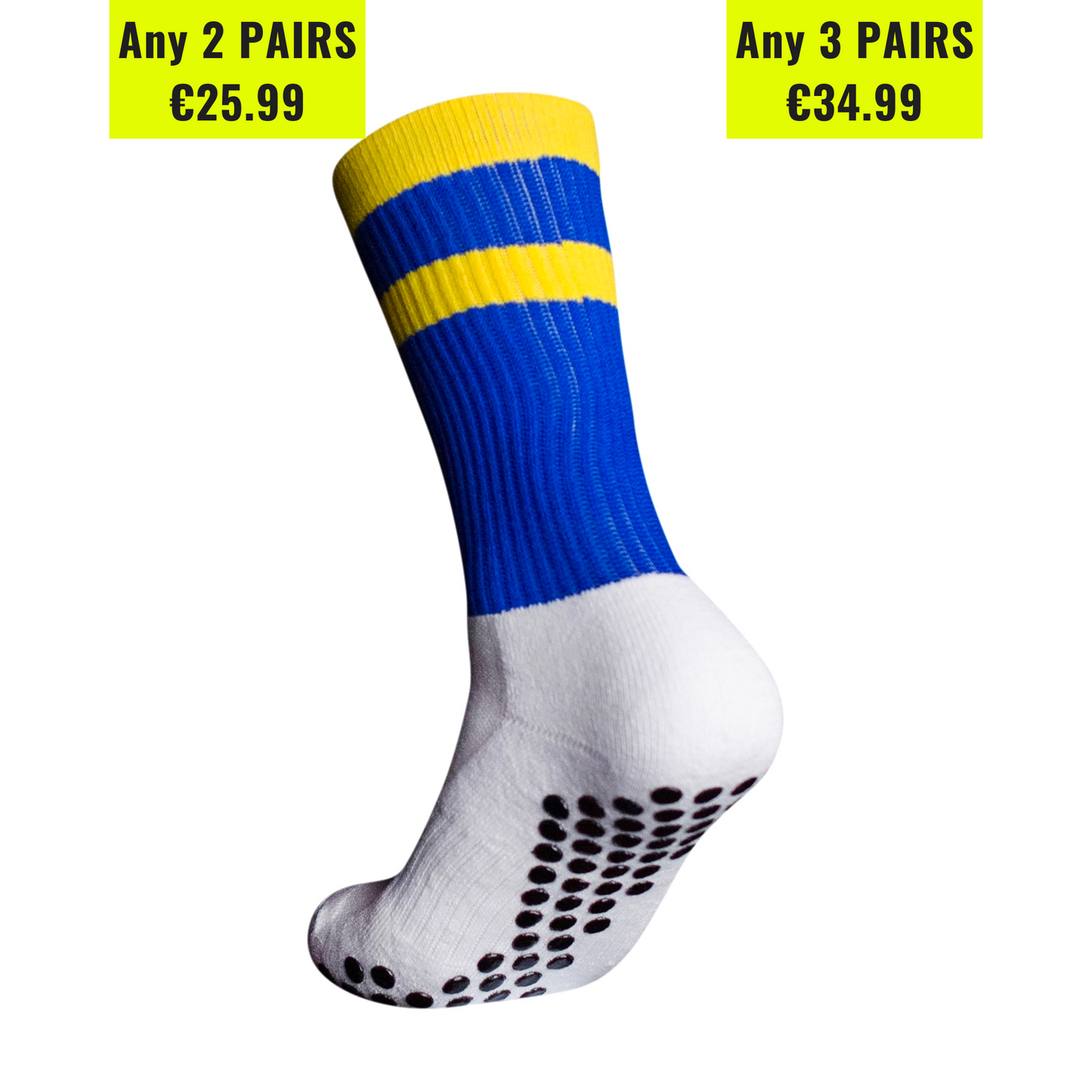 Eos Elite Grip socks Blue and yellow, 2 pairs for €25.99 or 3 pairs for €34.99