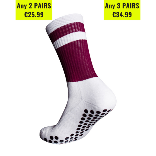 Eos Elite Grip socks Maroon and white, 2 pairs for €25.99 or 3 pairs for €34.99