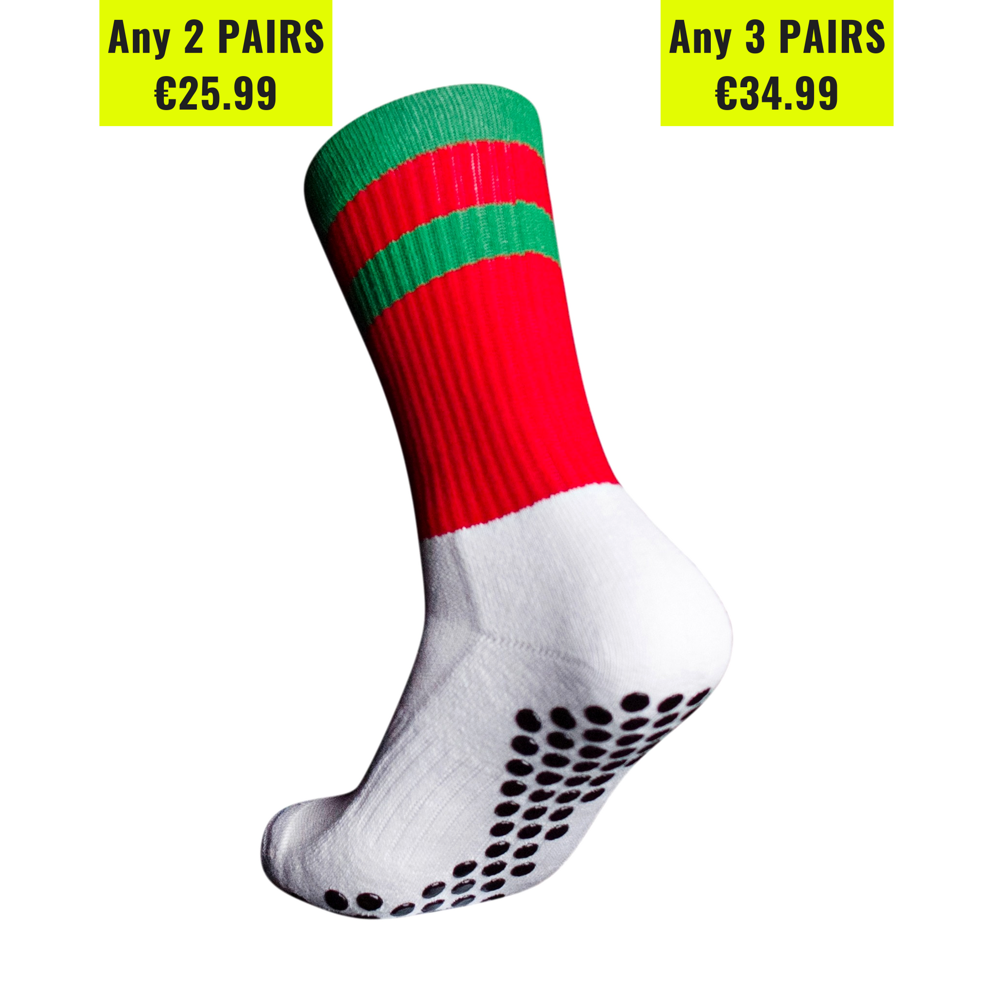 Eos Elite Grip socks Red and green, 2 pairs for €25.99 or 3 pairs for €34.99