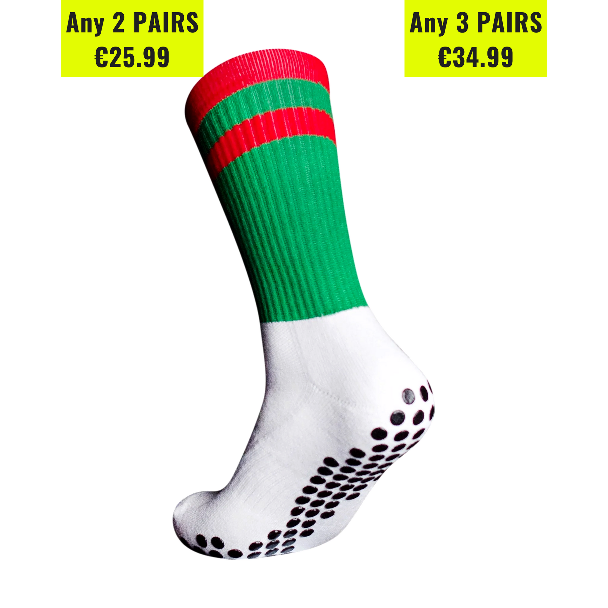 Eos Elite Grip socks Green and red, 2 pairs for €25.99 or 3 pairs for €34.99