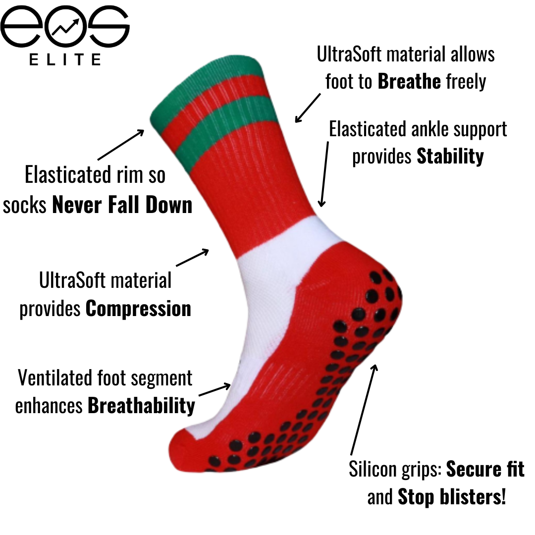 EOS ELITE GAA UltraSoft Grip Socks Red/Green